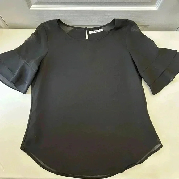 Ricki’s Blouse Short Sleeve Sheer Flowy  Ruffle Sleeves Black Size Small - Picture 12 of 14
